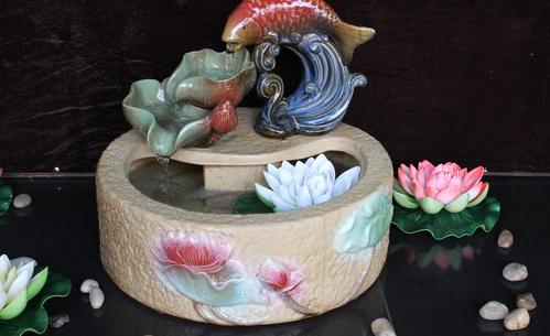 工厂现货 大象陶瓷流水工艺品 开业庆典礼品 窑变釉陶瓷小鱼.